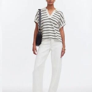 Madewell Striped Short Sleeve Polo Sweater